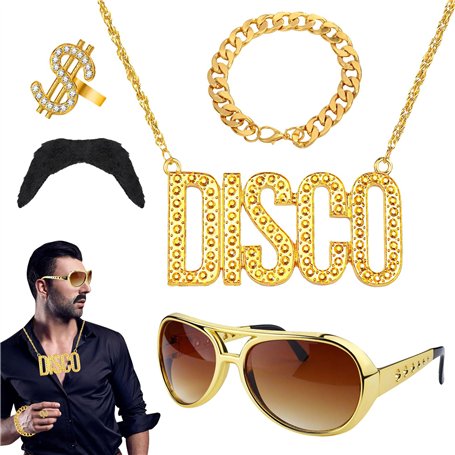 WYRGQIQN Kit complet de déguisement disco pour femme et homme - Ensemble d'accessoires disco des années 70 incluant lunettes