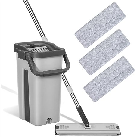weiclianhp Balai Serpillière Microfibre Rotatif 360° avec Serpillière Seau Essoreur Double Bac et 3 Tampons Réutilisables - Syst