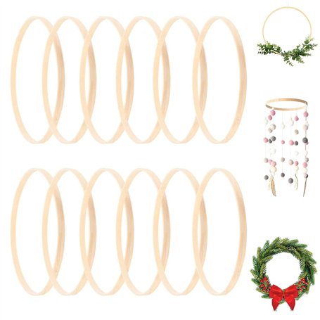 ZALHIN 12 Pieces Cercle Bois Artisanal- Cercle en Bois pour Attrape Reve