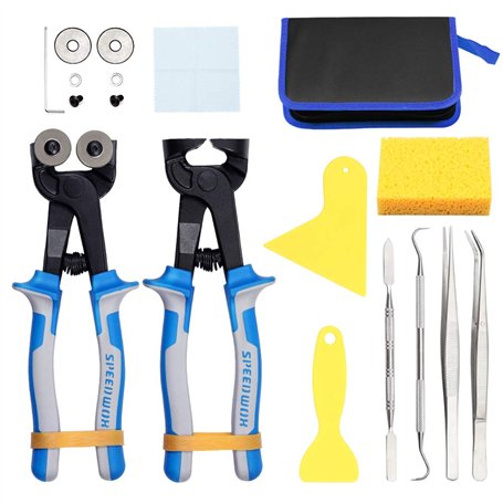 SPEEDWOX Lot de 18 outils de mosaïque pour débutants - Pince coupante en céramique avec roue de rechange - Grattoirs à pince à é