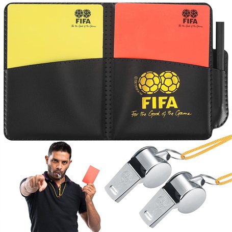 yongyongbuy Lot de cartes d'arbitre – Cartes rouges et jaunes avec sifflet en métal et cordon tour de cou