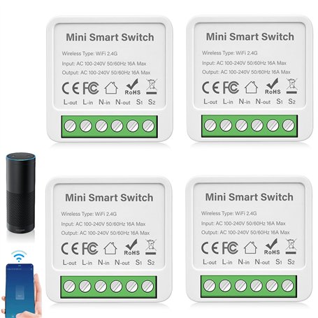 Lot de 4 modules d'interrupteur intelligents 1 voie - Interrupteur Smart Home - Interrupteur Smart Life - Mini module relais d'i