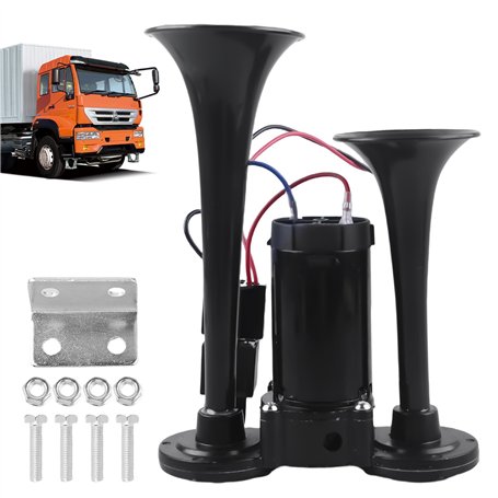GAOUTO Klaxon LWK - 12 V - 120 dB - Double tube - Super puissant - Avec compresseur - Kit de klaxon à air comprimé - Pour tous l