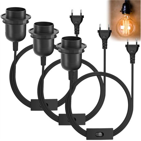 Lot de 3 douilles de lampe E27 avec interrupteur avec fiche