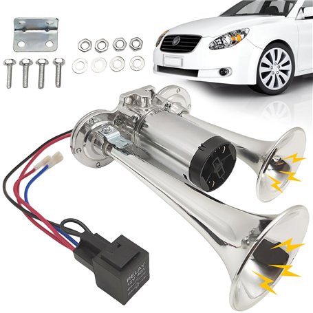 Klaxon de camion 12 V - Super fort - Avec compresseur - Double tube - Pour tous les véhicules 12 V - Camion