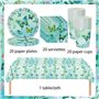 Vaisselle de fête d'anniversaire pour fille Motif fleurs et papillons Vert printanier 61 pièces comprend assiettes en carton, go