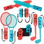 Ensemble d'accessoires de sport Switch 2024 - Kit d'accessoires familiaux 10 en 1 pour les jeux de sport : raquettes de tennis