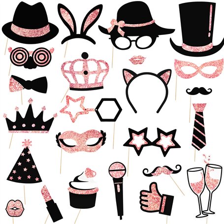 24 Pcs Accessoires de Photobooth Photobooth de Fête d'anniversaire Kit Photobooth Dcorations pour Fête d'anniversaire Photo de M