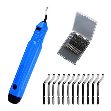 Outil d'ébavurage universel avec poignée en métal avec 12 lames de rechange