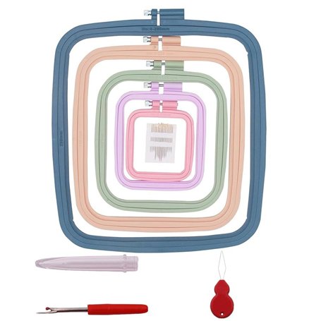 Lot de 5 cercles à broder rectangulaires carrés - Outil de couture pour artisanat - Couture pratique (multicolore) - Avec aiguil