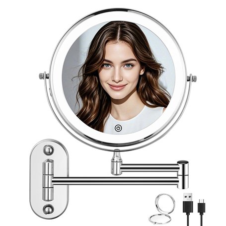Miroir de maquillage mural grossissant avec éclairage