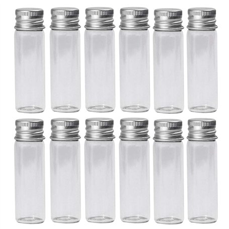 Bamboopack Lot de 12 petits flacons en verre de 30 ml avec couvercles à visser en aluminium pour échantillons de messages de sou