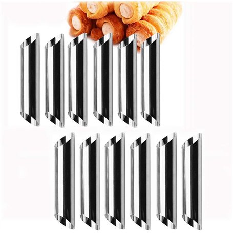 Cannoli Set de 12 Tubes Cannoli Moules/Tubes Plat de Cuisson en Corne en Acier Inoxydable