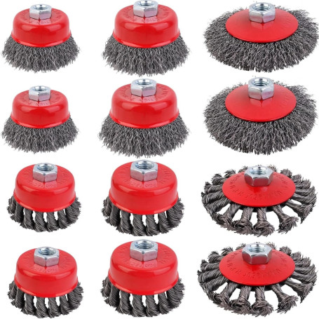 INREPRO 12Pcs Brosse Metallique Meuleuse M14 Brosse Conique pour Meuleuse d'angle Brosse Métallique pour Perceuse Brosse Visseus