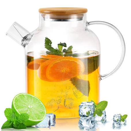 Kasanni Theiere Verre 1.8l Couverture en Bois Avec Filtre RéSistant au Froid et à la Chaleur