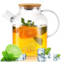Kasanni Theiere Verre 1.8l Couverture en Bois Avec Filtre RéSistant au Froid et à la Chaleur