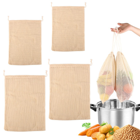 LWMTT 4 Pièces Sacs de Cuisson en Coton réutilisables Filet de Cuisson 2 * (30 x 25 cm et 40 x 30 cm) Mesh Cottura pour Cuisiner