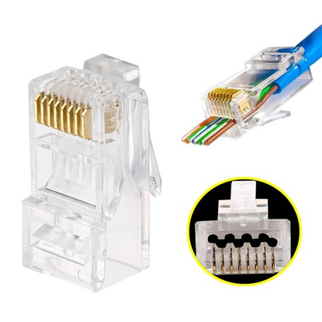 PETECHTOOL Lot de 50 connecteurs RJ45 Cat6 Cat6a 23AWG Plaqués or 8P8C Ethernet Modulaire Plug UTP pour câbles solides non blind
