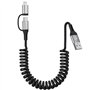 2 en 1 Cable Spirale Voiture pour Apple CarPlay et Android Auto [MFi & 3A Charge Rapide]
