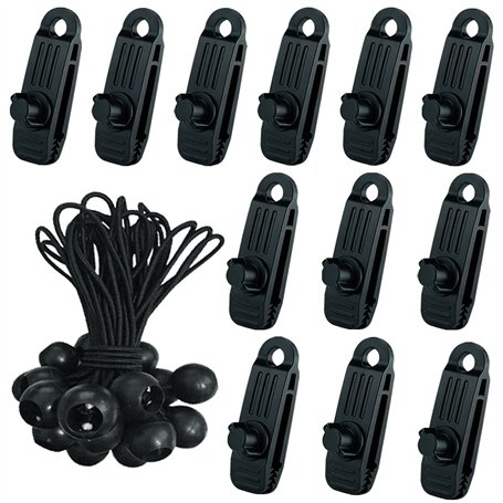Gmili 24 Pcs Clip de Tente Bâche avec 12x Pince pour bache et 12x Tendeur Corde Elastique