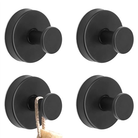 Bukuhlio Lot de 4 crochets à ventouse noirs - Sans perçage - Crochets à ventouse - Crochets muraux extra solides - Pour salle de