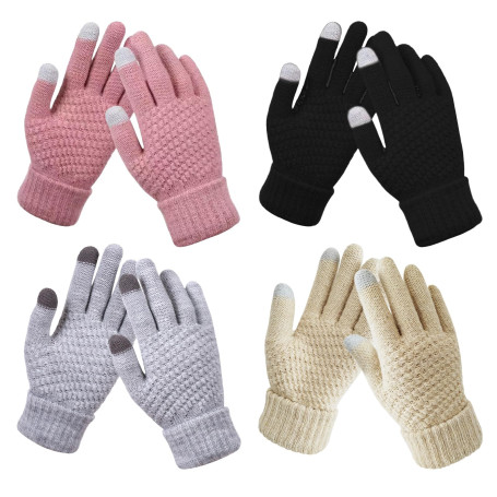 RIBSUQA Lot de 4 paires de gants d'hiver chauds pour femme pour écran tactile