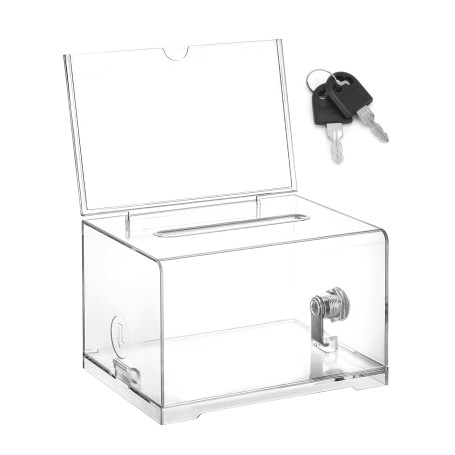 QWORK® Boîte de collecte transparente en acrylique avec serrure à clé