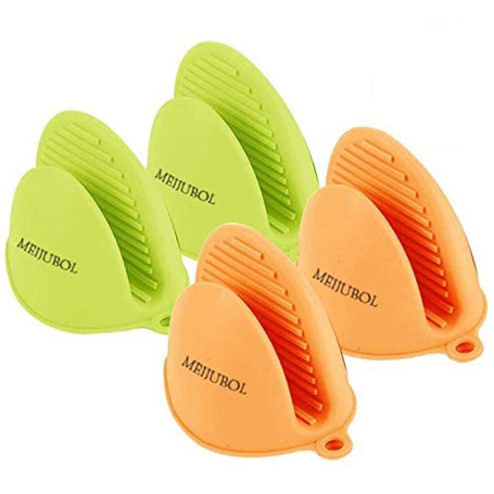 Meijubol Lot de 2 paires de gants épais en silicone résistant à la chaleur (vert et orange) pour la cuisine et la pâtisserie