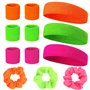 Serre Poignet Fluo Annees 80 12 Pièces Set 6 Pièces Bracelet Fluo 3 Pièces Bandeau et 3 élastiques à Cheveux Fluo Fluo Rétro Acc