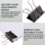 H&S Pince Papier Clip Bulldog Robuste - 10pcs - Grandes Pinces de Bureau Noires à Double Clip pour Documents - Pinces Clips Méta