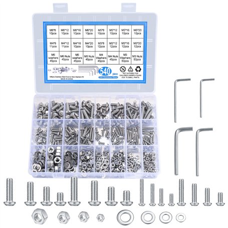 540 Pièces Vis écrous et Rondelles à Tête Hexagonale en Acier Inoxydable