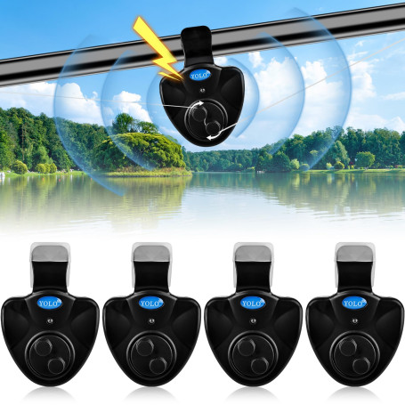 Vegena Lot de 4 détecteurs de touche électroniques pour la pêche - Avec indicateur lumineux LED