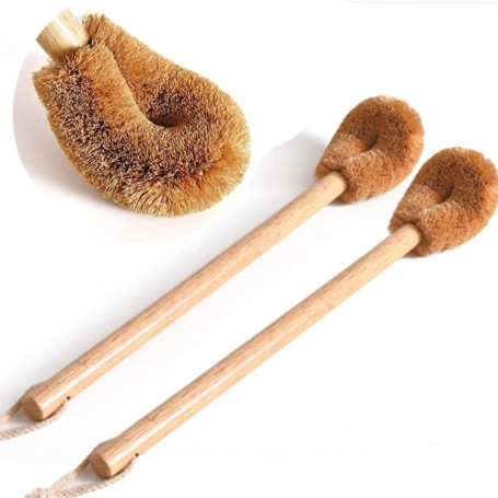 Brosse WC(2 pièces) Brosse de Toilette Tête de Brosse en Coco Naturel Bois de Caoutchouc Poignée Longe en Coton