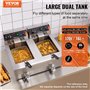 VEVOR Friteuse Électrique Commerciale 2 Cuves de 12 L 6000 W Friteuse à Huile en Inox avec 2 Paniers à Frire Température et Temp