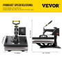 VEVOR 8 en 1 Presse à Chaud 38 x 38 cm, Transfert Thermique, pour 15 x 15 pouces, T-Shirt, Machine de Sublimation de Chaleur Mul