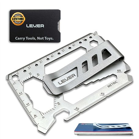 Lever Gear Toolcard Pro avec Pince à billets - Carte de crédit Multi-outils 40 en 1. Élégant Portefeuille multi-outils et pince
