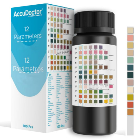 100 Accudoctor Bandelettes de Santé Test 12 indicateurs | Test de Bandelettes de Santé 12 paramètres avec carte couleur - Résult
