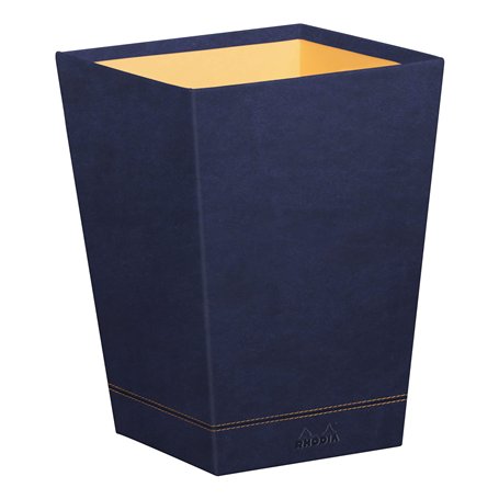 RHODIA 194627C - Corbeille à Papier Bleu Nuit - 24 x 24 x 32 cm - Piqûres Sellier Orange - Extérieur Simili Cuir-Collection Home