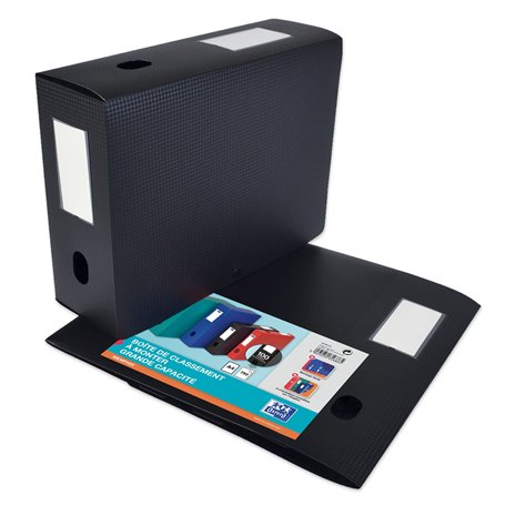 Oxford Boîte Grande Capacité Memphis à Plat 24x32cm Dos 100mm avec Bouton Pression Couverture Polypro Noir