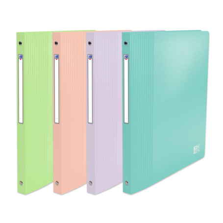 OXFORD Lot de 4 Classeurs Souples A4 Quatre Anneaux 20mm Couleurs Pastel Assorties