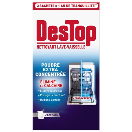 Destop Nettoyant Lave Vaisselle Anti Calcaire Sachet Extra-Concentré - 3 Sachets