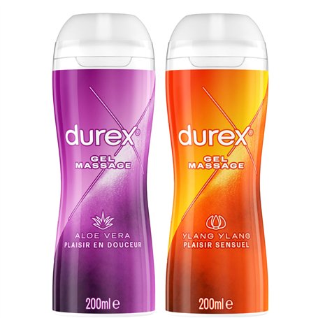 Durex - Lot de 2 Gels De Massage Lubrifiants Douceur À Base D'Eau - 2 en 1 - Aux Extraits d'Aloe Vera & d'Ylang Ylang - Lot de 2