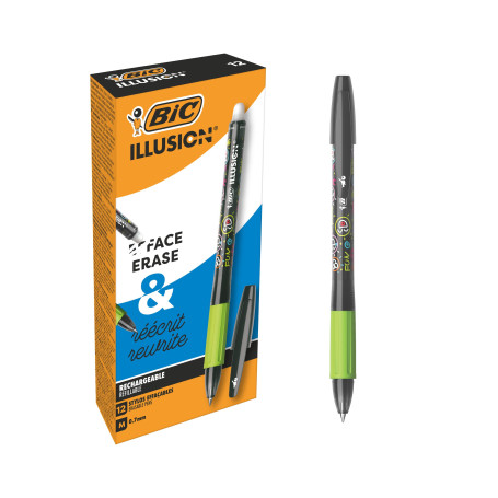 BIC Illusion Stylos-Bille Effaçables et Rechargeables à Pointe Moyenne (0