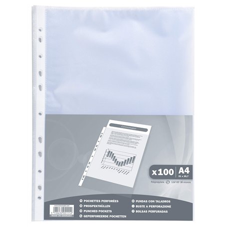 Exacompta - Réf. 5111E - Sachet de 100 pochettes perforées Economique en Polypropylène Grainé - Epaisseur 4/100ème - Perforation