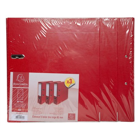 Exacompta - Réf. 918403SE - Carton de 4 lots de 3 classeurs à levier - Dos 80mm - Format à classer A4 - Extérieur en polypropylè