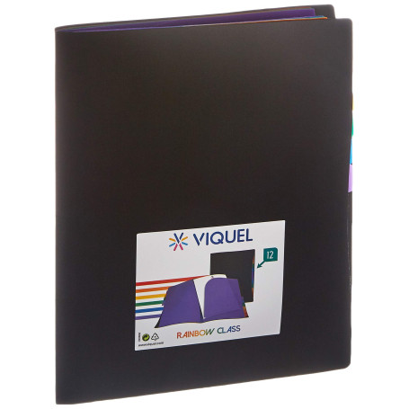 VIQUEL Trieur reliure RAINBOW noir avec 12 onglets multicolores