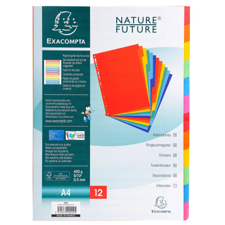 Exacompta - Réf. 99H - Carton de 25 Intercalaires en véritable carte lustrée rigide 400g/m2 FSC® avec 12 onglets neutres - Page
