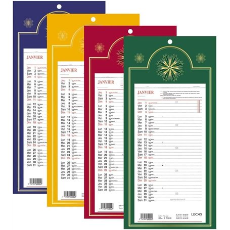 LECAS - 1 Plaque Calendrier Mensuel Long Classique - Janv. à Déc. 2025-16 x 33