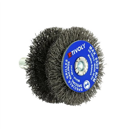 TIVOLY - Brosse Métallique en Acier Ondulé pour Perceuse - Pour Décapage Barreaux & Tubes en Métal Ø10-20 mm - Attachement Anti-