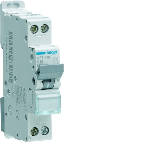 disjoncteur hager - 1 phase + neutre - 16a - 6ka - courbe c - vis/vis